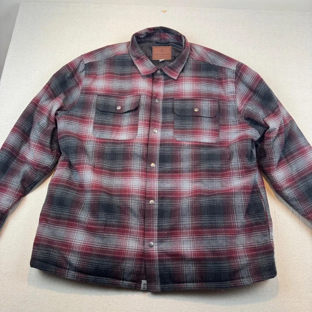 Free Country 3XL Shirt Jacket Mens Red Black Plaid Quilted Lined Snap Shacket